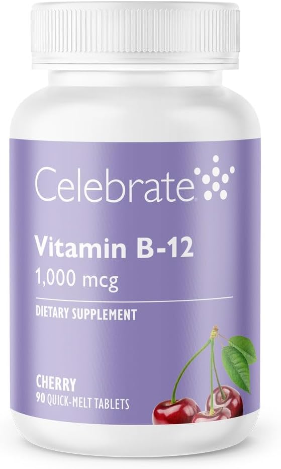 Celebrate Vitamins B-12 Quick Melt 1000 mcg with Folic Acid โ 90 Tablets for Energy & Metabolism Support