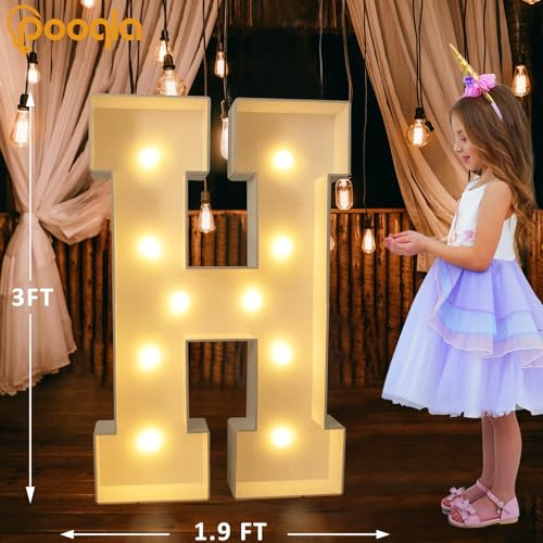 Image of Pooqla 3FT Light Up Marquee Letters, Cool White and Warm White LED Large Lighted Marquee Birthday Decor, Giant Mosaic Letters Sign for Anniversary Wedding Party Decoration, Letter H