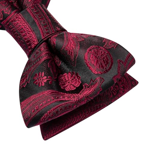 Image of Dubulle Self Tie Bow Ties and Lapel Pin for Men Paisley Solid Mens Bowtie and Handkerchief Cufflinks Set Wedding