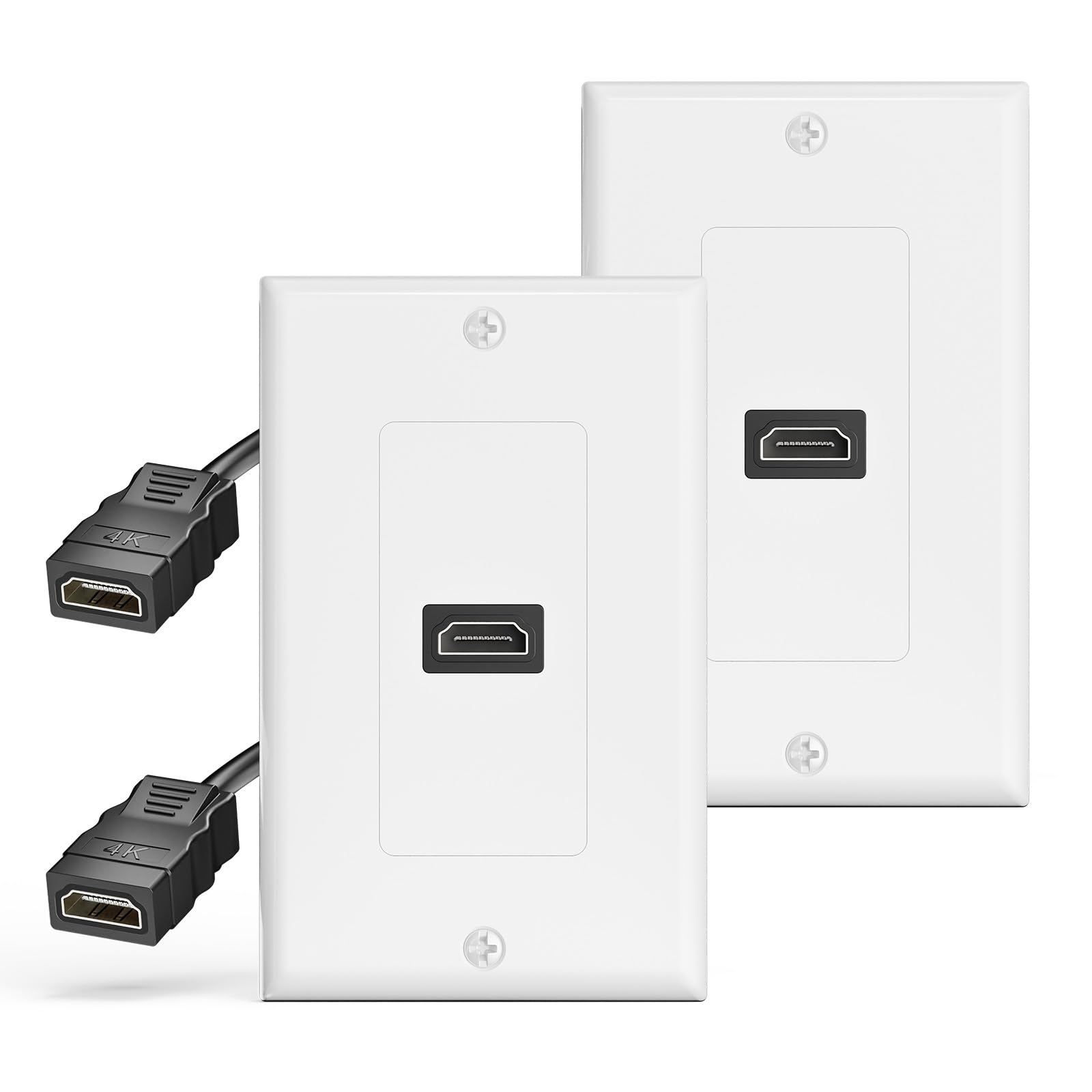 VCELINK 4K HDMI Outlet Wall Plate 1-Port, with Pigtail Cable, 2 Pack