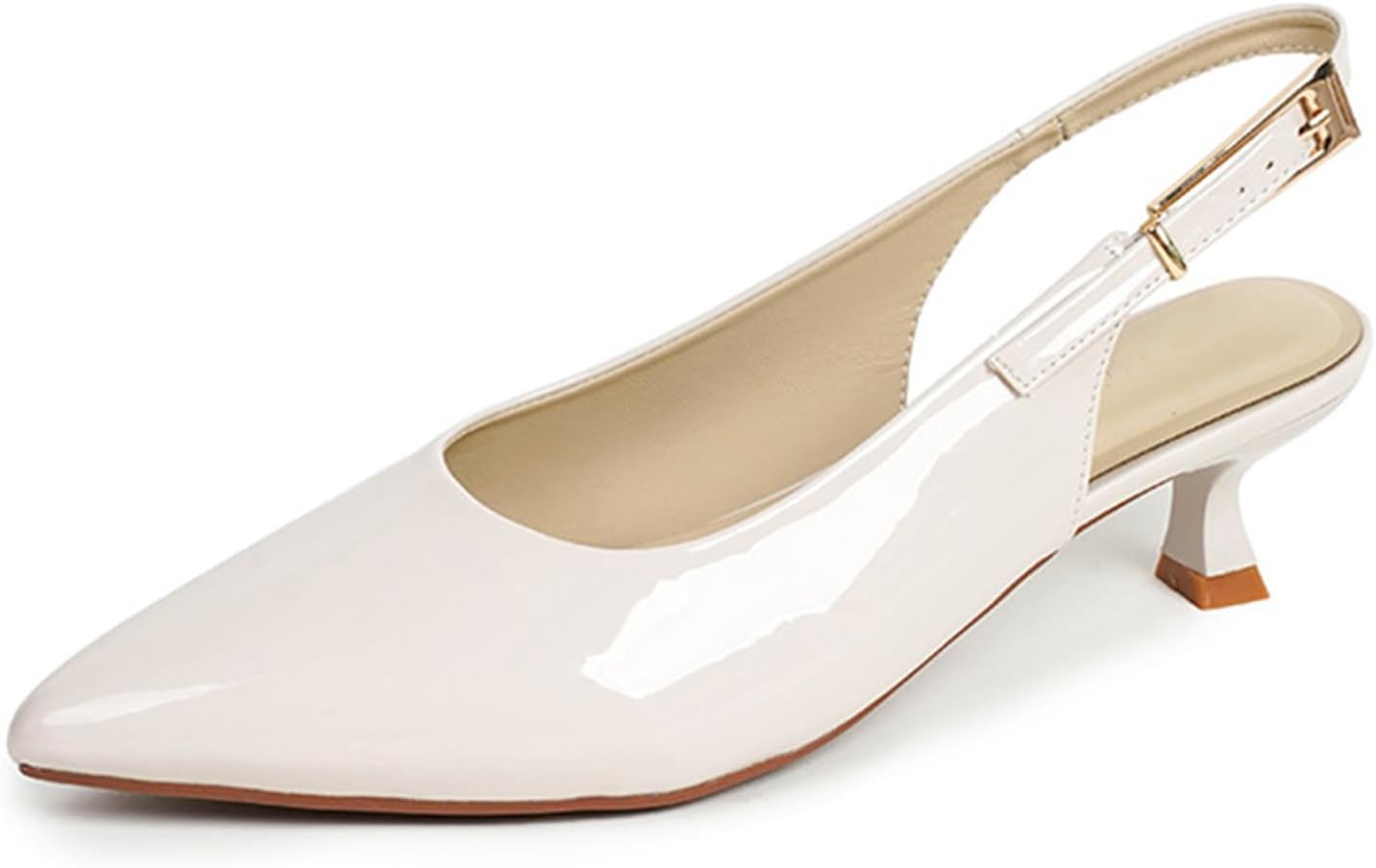 Women’s Pointed Closed Toe Slingback Kitten Heels Pumps with Adjustable Ankle Buckle Comfortable Elegant Low Stiletto Pump Shoes Wedding Party Dress Shoes