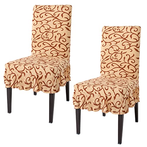 Image of HOKIPO Dining Chair Protector Cover Set of 2 Elastic Slip Covers (AR-4091-D6*2),Beige