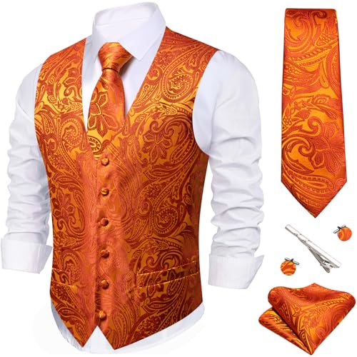 Image of Barry.Wang Men's Suit Vest Formal /Leisure Paisley Jacquard Silk Tie Pocket Square Waistcoat Set Wedding 5PCS