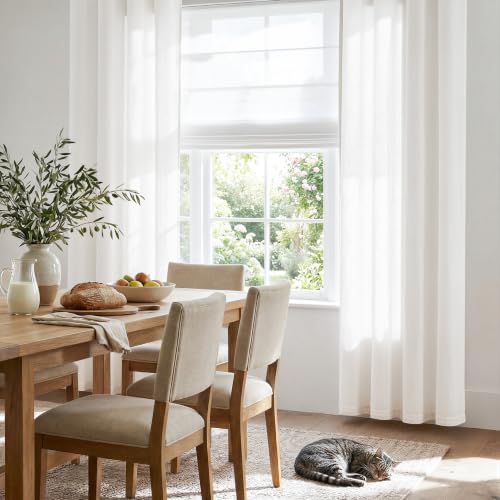 Image of jinchan Linen Curtains 90 Inch Light Filtering Grommet 2 Panels White