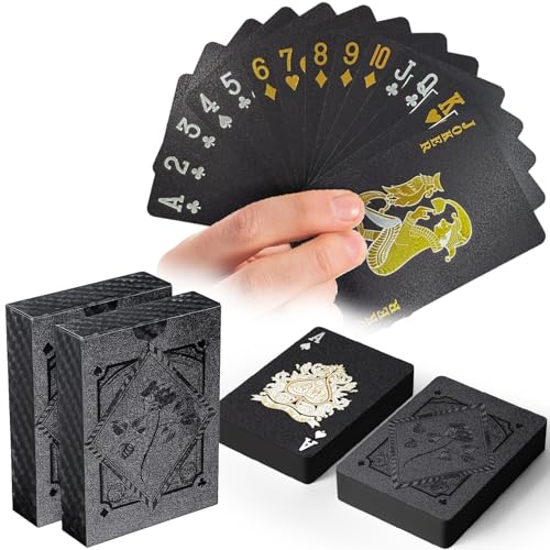 SeptCity Deck of Cards, 2 Pack Plastic Waterproof Playing Cards Poker Set for Casino Games Family Game Night and Theme Parties for Men (Black)