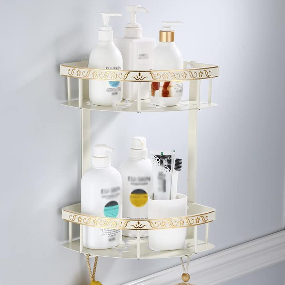 Estantes de baño exquisitos Caddy de ducha Estante de baño de aleación de aluminio tallado, Cesta montada en la pared Artículos de mano para baño Baño blanco Almacenamiento de estante de baño (Color :
