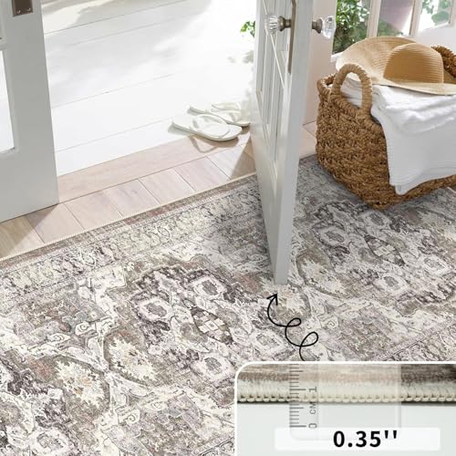 YOUFORTONG Washable 3x5 Area Rugs: Rugs for Living Room Ultra Soft Carpet for Bedroom Waterproof Rug Non Slip Rugs for Hardwood Floors (Beige, 3x5)