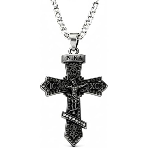 PinkBanni 925 Sterling Silver Religious Cross Faith Pendant Necklace, Orthodox Cross Necklace Men