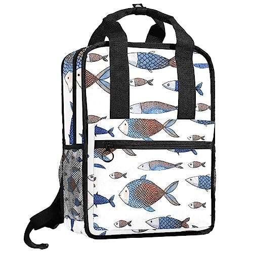 Sac à dos pour garçons multicolore 35.5cm motif poisson avec bretelles réglables