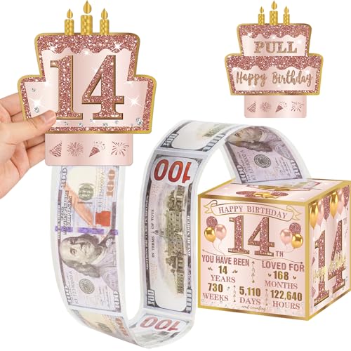 Product Image of the Turypaty Happy 14th Birthday Pull-Out Money Gift Box, 14th Party Cash Gift