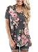 Women Short Sleeve V-Neck Floral Printed Flower Blouse Casual Loose Tops T Shirt XLSize Grey