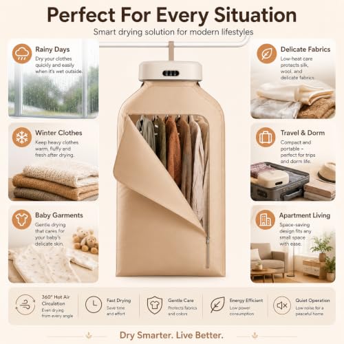 Image of Electric Fast-Drying Machine for Clothes, Portable Foldable Clothes Dryer, Hot Air Drying Bag with Timer, Indoor Laundry Drying Solution for Home, Travel & Rainy Season A1