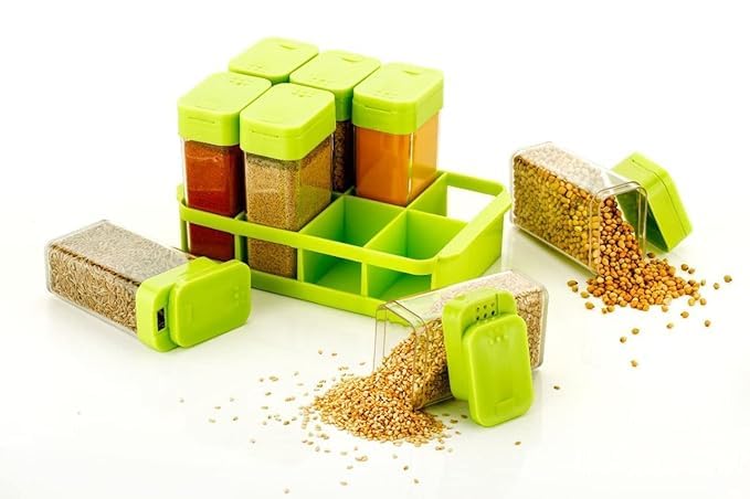Image of Multipurpose 8 pcs Spice Rack- Kitchen Storage Organizer Masala Box containers Set, Masala Condiment Spice Rack Set for Kitchen Accessories Items (Multi-Color, Set of 1)