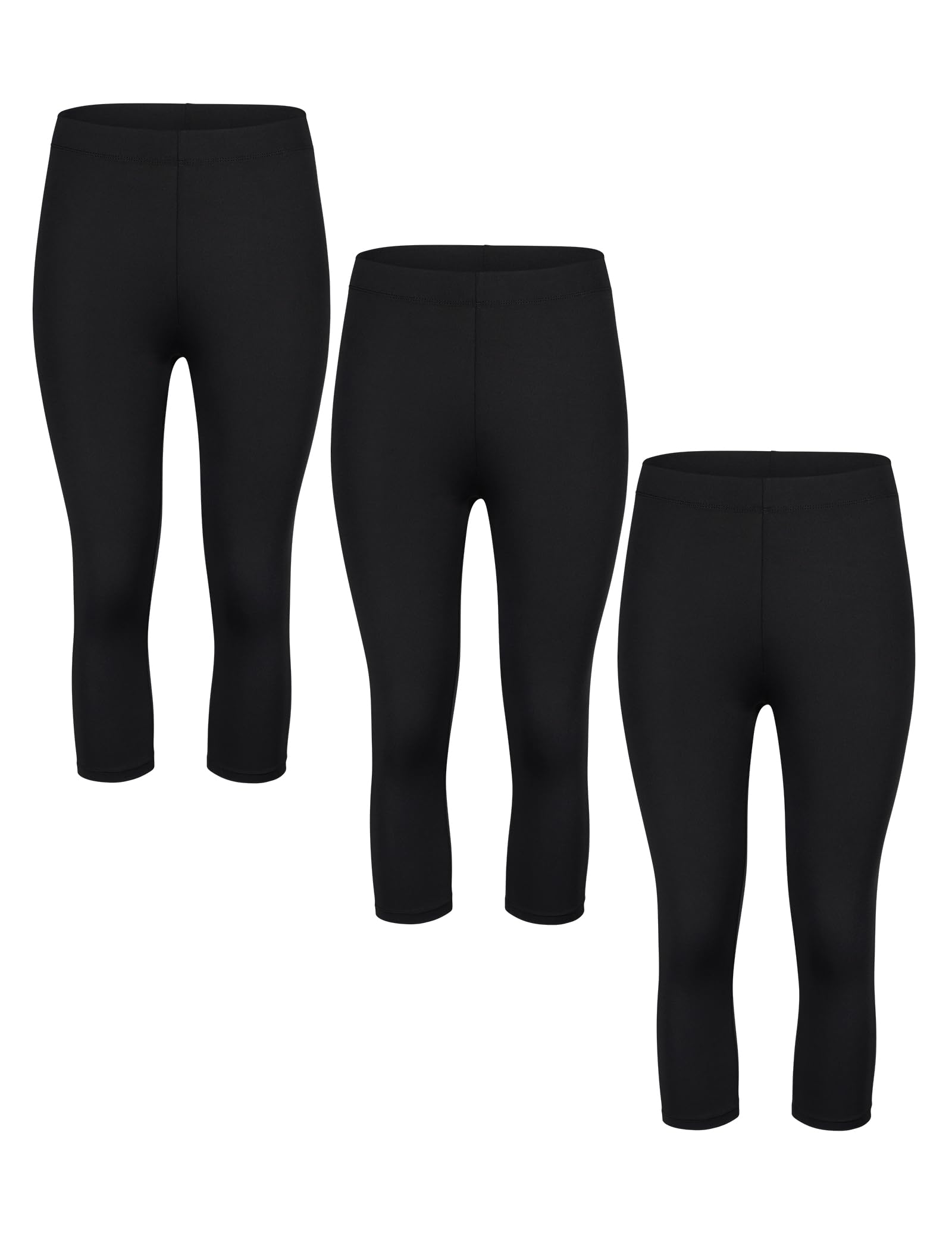 Enorsia Women's Black Cropped High-Waisted 3/4 Length Everyday Leggings 3 Pcs Pack In | Size: 14