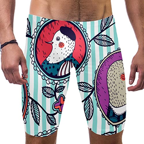 Traje de baño elástico con estampado floral de aves para natación de hombre en talla S a 3XL