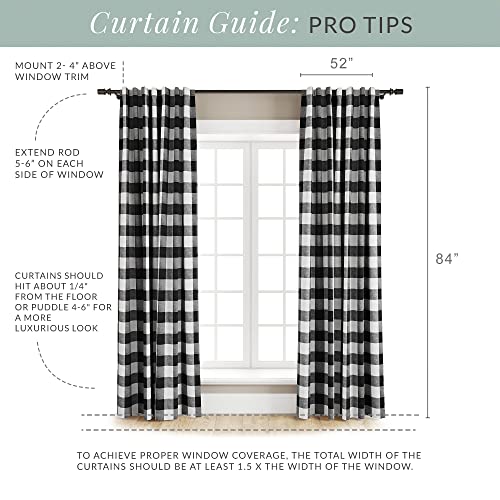 Barnyard Designs Set Of 2 84 Inch Blackout Curtains Bedroom Curtains, Recycled Cotton, Gingham Curtains Farmhouse Curtains For Bedroom, Rustic Curtains For Living Room, Window Treatments, Black/White #TOP3