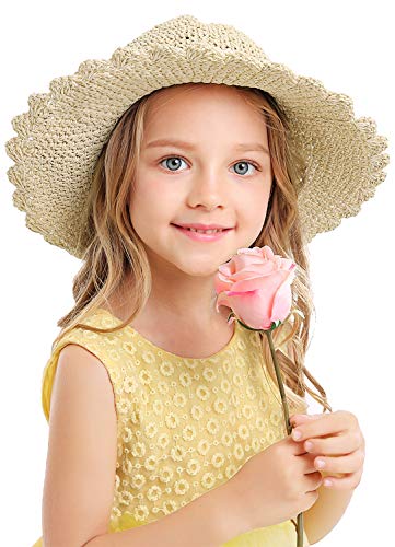 Bienvenu Girl Kids Summer Wide Brim Floppy Beach Sun Visor Hat with Flowers4