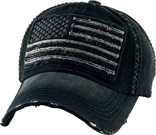 Image of KBETHOS Flag USA America Military Thin Blue Line Thin Red Line Vintage Distressed Baseball Cap Dad Hat Unisex Adjustable
