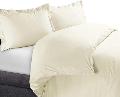 Royal Hotel's - Juego de funda de edredón de 300 hilos de algodón, 100% algodón, suave y fresco, liso, tamaño matrimonialqueen, color marfil crema