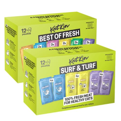 KatKin SURF & TURF and BEST OF FRESH Cat Food Variety Pack Bundle | Complete & Balanced Fresh Meals for Cats & Kittens | Chicken Turkey Duck Beef Fish Pork | 24 x 80g Pouches