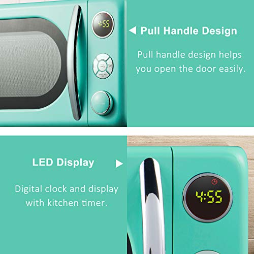Image of Galanz GLCMKA07GNR-07 Retro Microwave Oven, LED Lighting, Pull Handle Design, Child Lock, Surf Green, 0.7 cu ft