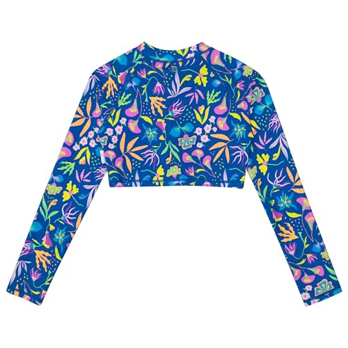 Image of SwimZip Girls' Long Sleeve Zipper Crop Top Rash Guard UPF 50+ Sun Protection