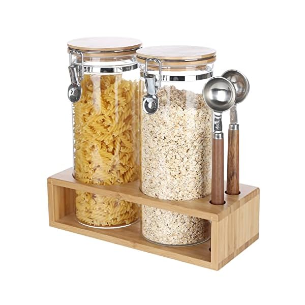 KKC Airtight Tall Glass Coffee Sugar Jar Canisters with Hinged Lids and Scoops for Kitchen Countertop,Sealed Glass Containers for Ground Coffee, Beans,Brown Sugar,Loose Tea,Cereal,Oatmeal,Flour KKC Airtight Tall Glass Coffee Sugar Jar Canisters with Hinged Lids and Scoops for Kitchen Countertop,Sealed Glass Containers for Ground Coffee, Beans,Brown Sugar,Loose Tea,Cereal,Oatmeal,Flour