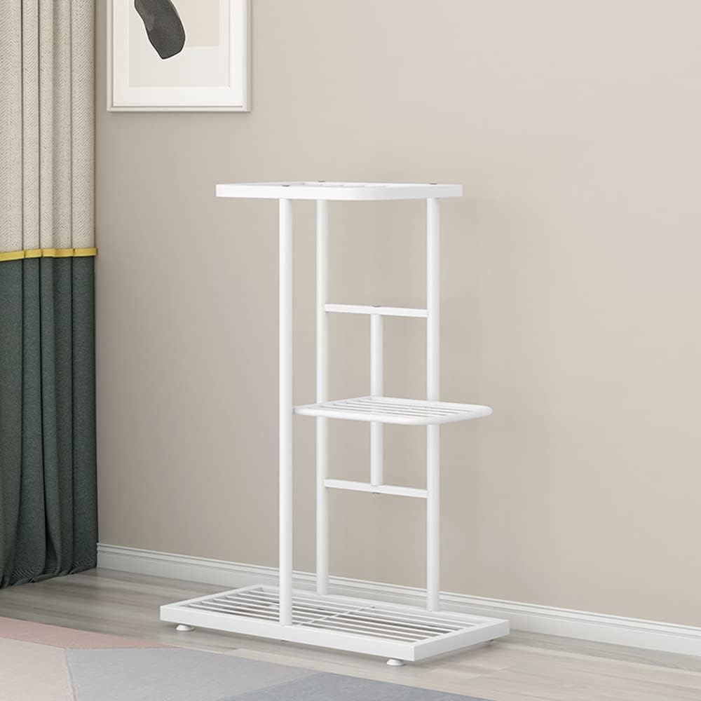 Plant Stand Metal 3 Tier 4 Potted Multiple Flower Pot Holder Shelf Indoor Outdoor Planter Display Shelving Unit for Patio Garden Corner Balcony Living Room (White)