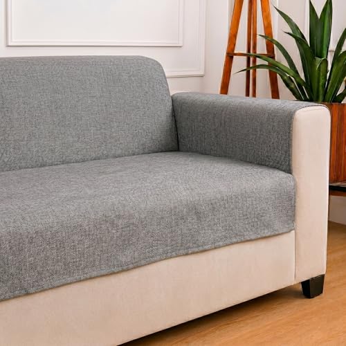 Image of STITCHNEST 'ComfyNest Series' 2 Seater Sofa Cover | Full Coverage with Armrest Pocket | Elegant Jute Fabric, Washable & Durable for Modern Living