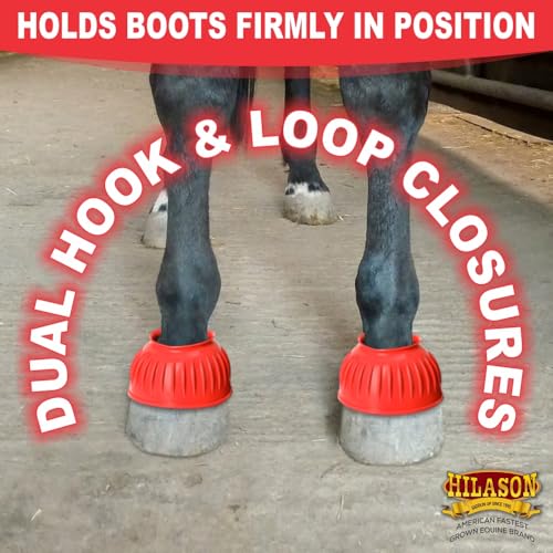 Image of HILASON Western Horse Rubber PVC Ribbed Double Hook and Loop Bell Boots Training Protective Shock Absorbing Leg