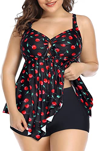 Women Tankini Sets Plus Size Tummy Control Swimsuits Cross Straps Printed Top with Boyshorts Swimwear Bathing Suit