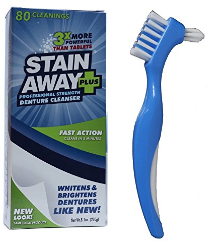 Stainaway Denture Cleaner 80 Cleaning Tablets Bundle With Dentu-Care Denture Brush for Maintaining Good Oral Care of Full/Partial Dentures. Brings Out the Sparkle in Your Dentures