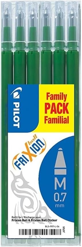 Pilot Green Frixion Clicker Retractable Fine Rollerball Erasable Pens Pen Refills Replacement Spare Ink BLS-FR7 (Pack of 3-9 Refills)