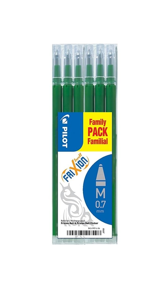 Pilot Green Frixion Clicker Retractable Fine Rollerball Erasable Pens Pen Refills Replacement Spare Ink BLS-FR7 (Pack of 3-9 Refills)