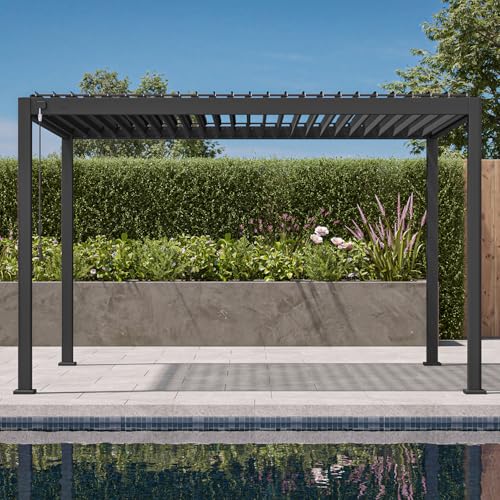 Mirador 111S Round Louvered Pergola Gazebo 10Ft x 13Ft Full Aluminum Frame Adjustable Roof Outdoor Durable Charcoal