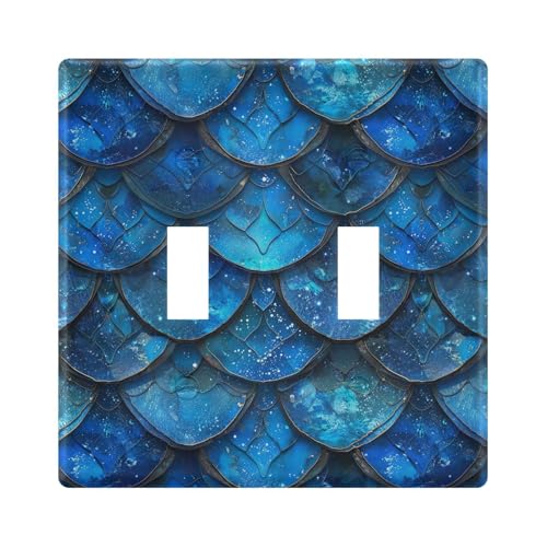 UMIRIKO Blue Mermaid Scale Light Switch Cover Plate Covers Decorative Double Toggle Home Decor 202b3331