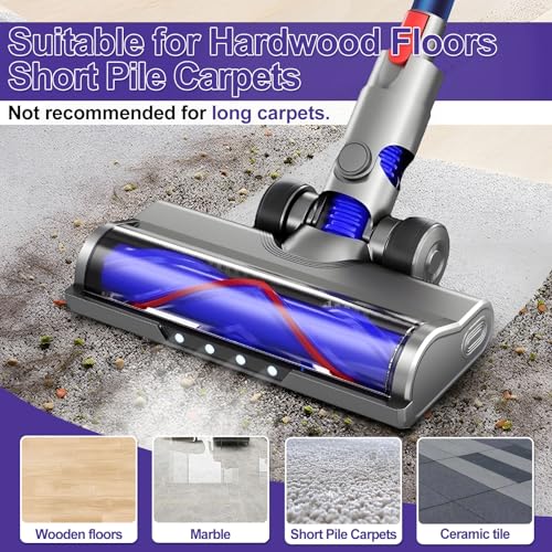 Image of Vacuum Replacement Head for Dyson V7 V8 V10 V11 V15 | Suitable for Hardwood Floor Carpets with LED Headlights, V-Bristle Design & Rubber Wheels - Includes Gooseneck Brush Tool