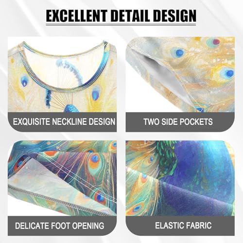 ALAZA Beautiful Color Feather Peacock Pajamas Set Short Sleeve Cotton Sleepwear Summer Pjs 2 Piece 5-14Y4