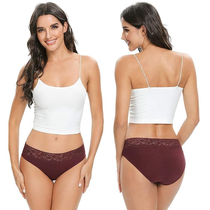 Image of NICSY Womens Underwear Cotton Bikini Panties Lace Soft Hipster Panty Ladies Stretch Full Girls Briefs (Multicolor)