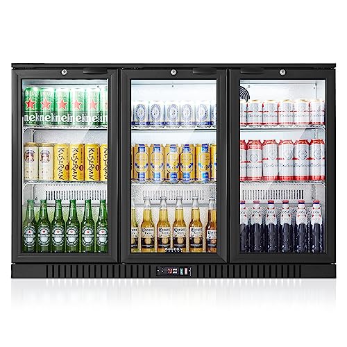 BODEGACOOLER Back Bar Cooler With 3 Glass Doors,11.4 Cu.Ft Commercial Back Bar Fridge with LED Lighting,Counter Height Bar Outdoor Beverage Cooler for Beer,Soda Drinks,Wine