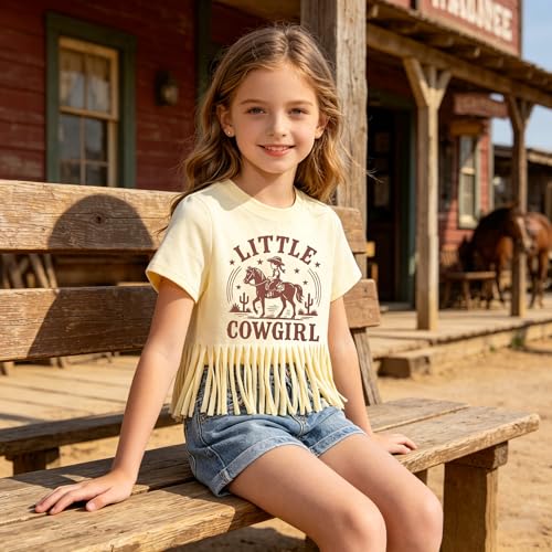 Image of Girls Western Shirt Cowgirls Embroidered Country Concert T Shirt Graphic Horseback Rider Tassel Fringe Tee Tops