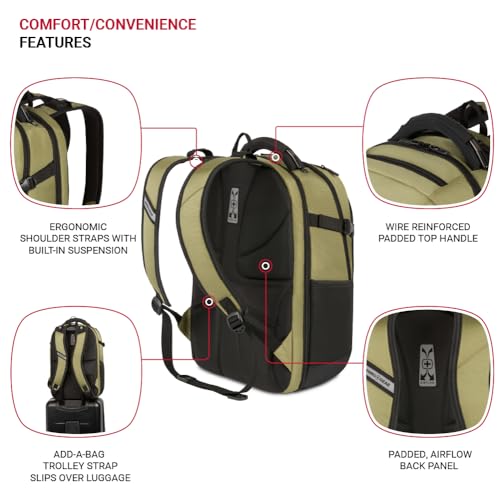 Image of SwissGear Travel Tech Pro Laptop Backpack - Fits Laptops up to 16 inch - ScanSmart TSA-Friendly Backpack with Multiple Organizer Pockets - Olive