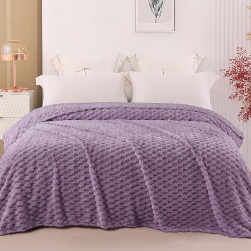Image of Exclusivo Mezcla 3D Fleece Queen Size Blanket for Bed, Grayish Purple | Extra Soft Fuzzy Plush Lightweight Bed Blankets, Cozy Fluffy Decorative Blankets for All Seasons, 90x90 Inches