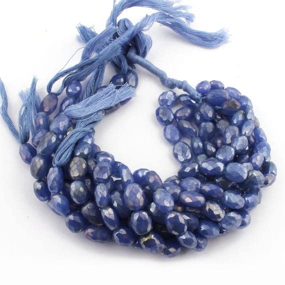 Perles de calcédoine bleu marine facettées en forme d'ovale briolette 10x8mm pour bijoux Sb1152