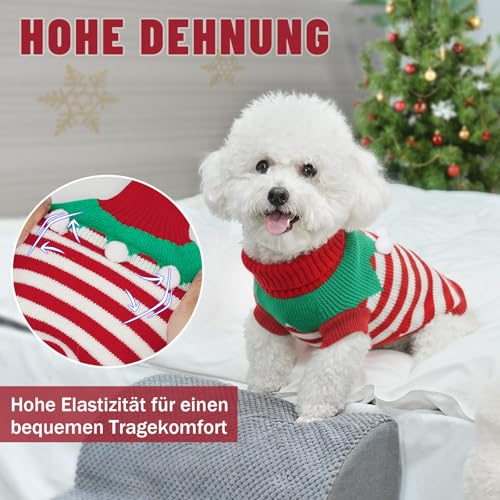 Supet Hundepullover Winter für kleine Grosse Hunde – Weicher gestrickter Hundepulli mit hohem warm, elastisch, Hundemantel für Dackel, Französische Bulldogge, XS-XXL, Weihnachten & Alltag(XS)