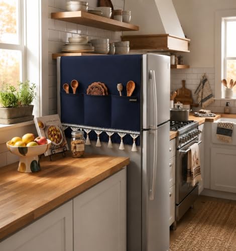 Image of Refrigerator Single Door Cover (130 x 54 cm) (Navy Blue Lace)