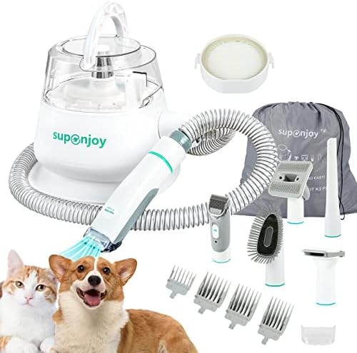 Supenjoy Pet Grooming Vacuum Kit Suction 99% Pet Hair, Low Noise Dog Vacuum for Shedding Grooming with 5 Grooming Tools, Extra HEPA Filter, 1.2L Dust Box, Trim and Brush for Shedding Dog Cat Pet Hair