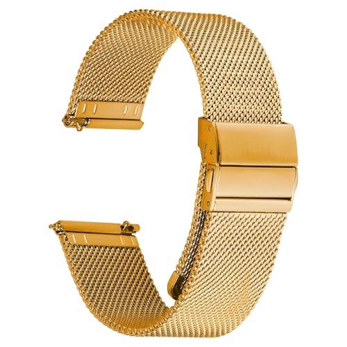 Image of Stainless Steel Mesh Watch Band for Mens Women, Quick Release Mesh Watch Straps 18mm 20mm 22mm 24mm (24mm Gold)
