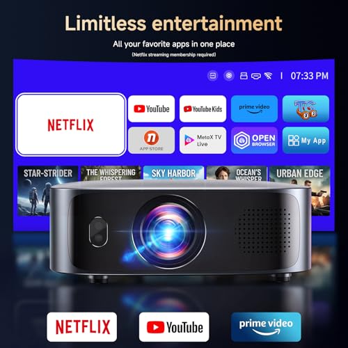 Image of Short Throw Projector 4K with WiFi and Bluetooth,2000ANSI Auto Focus Keystone Smart Projector Built in Apps Dolby Audio Home Theater Movie Portable Outdoor Projector Ceiling Gunmetal