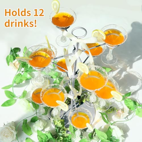 Cocktail Tree Stand, Metal Drink Tower, 3 Tier - 12 Holders For Champagne, Cocktails,Martini, Margarita Cups at Weddings, Bridal Shower, Mimosa Bar Parties & Events (Silver) by QPIX DIGITAL - Image 5
